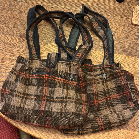 Johnson woolen mills purse made in Vermont brown orange wool plaid medium NEW - Picture 4 of 16